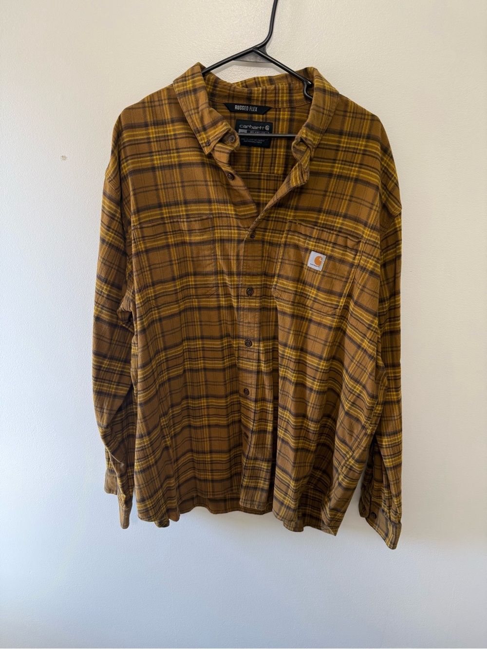 Carhartt Men’s Brown and Yellow Plaid Button-Down Shirt